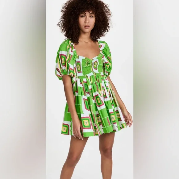 green emerald velvet dress Green Satin Puff Sleeve Quinn Midi Dress main image 0